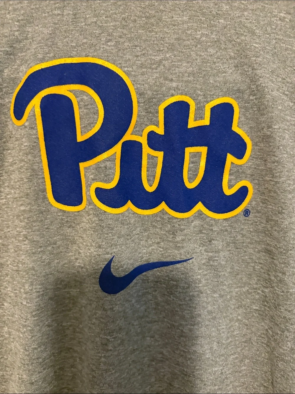 Kids Nike Gray Long-Sleeve Pitt Logo Tee with Blue & Yellow Accents